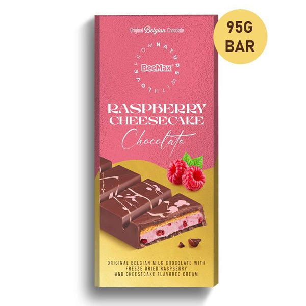 BeeMax Cheesecake Milk Chocolate with Raspberry Cream Filling 95g Bar