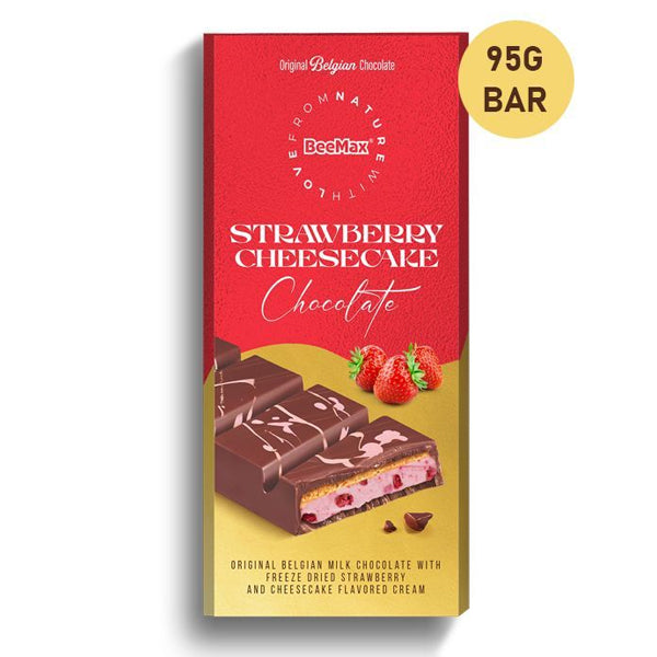 BeeMax Cheesecake Milk Chocolate with Strawberry Cream Filling (95g Bar)