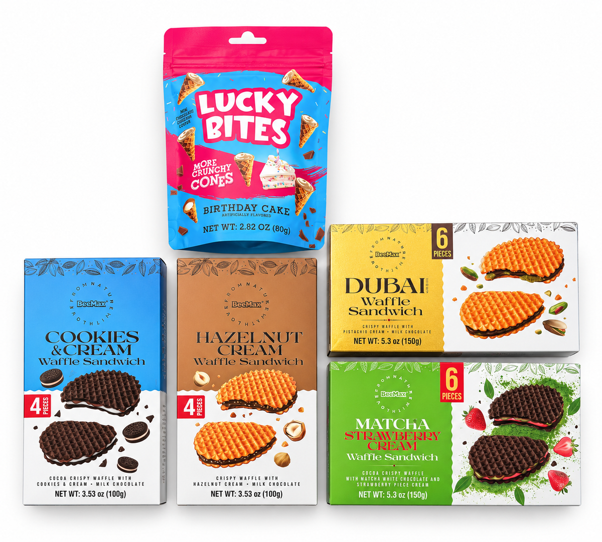 BeeMax Waffle Sandwich Variety Pack (5 Items): everything in the box