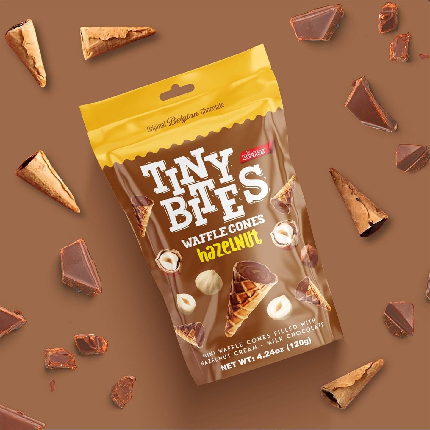 Tiny Bites Waffle Mini Cones with Premium Belgian Chocolate - Low Sugar, Delicious Snack