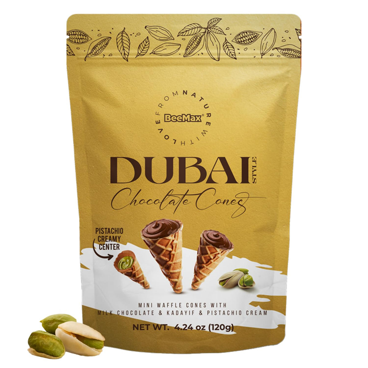Beemax Dubai Style Chocolate Mini Waffle Cones 4.24oz (120g) Bag