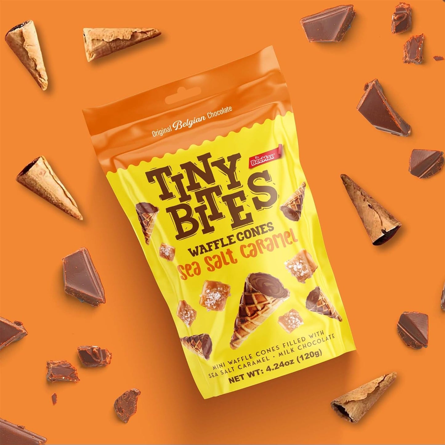 Tiny Bites Waffle Mini Cones with Premium Belgian Chocolate - Low Sugar, Delicious Snack