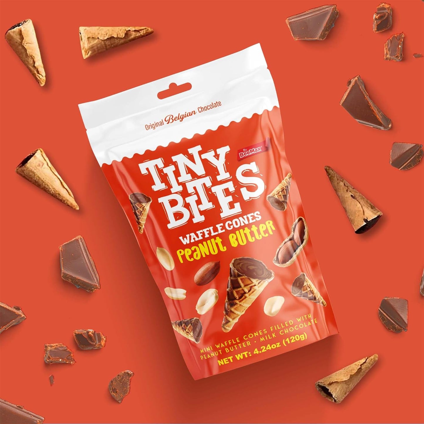 Tiny Bites Waffle Mini Cones with Premium Belgian Chocolate - Low Sugar, Delicious Snack