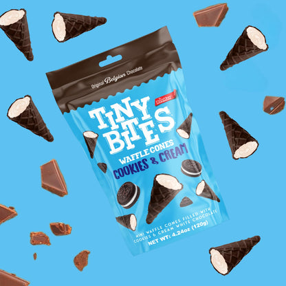 Tiny Bites Waffle Mini Cones with Premium Belgian Chocolate - Low Sugar, Delicious Snack