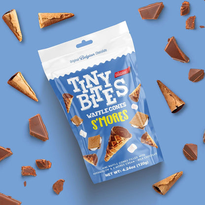 Tiny Bites Waffle Mini Cones with Premium Belgian Chocolate - Low Sugar, Delicious Snack