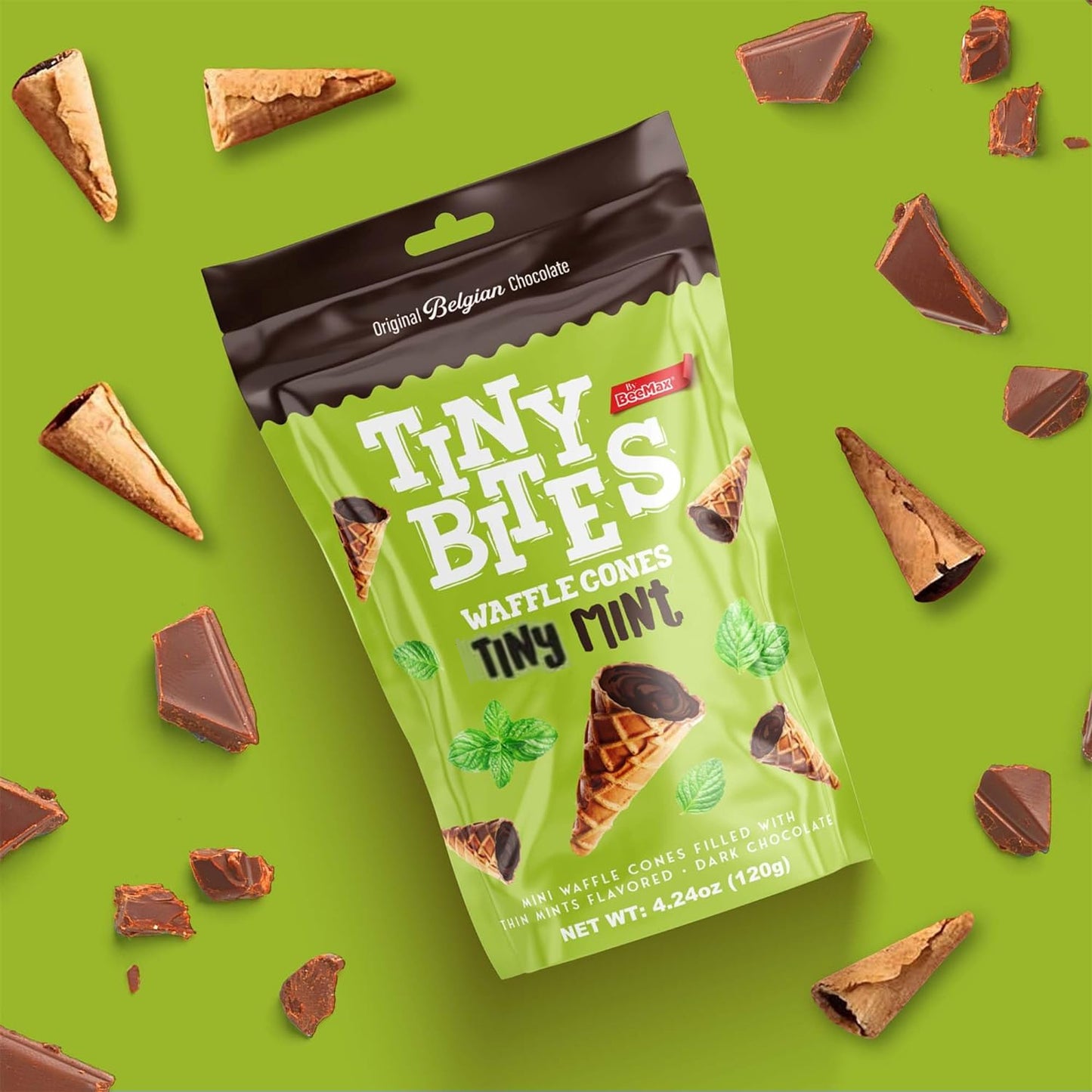 Tiny Bites Waffle Mini Cones with Premium Belgian Chocolate - Low Sugar, Delicious Snack