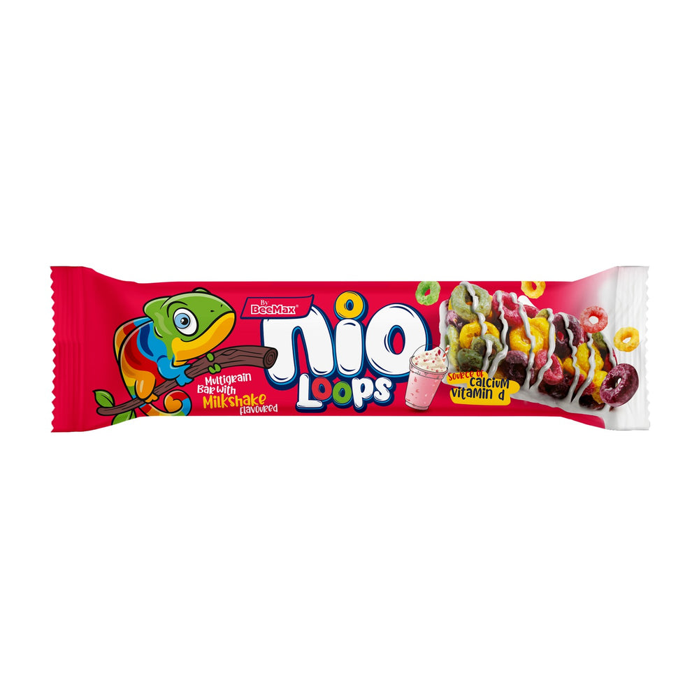 Nio Loops candy bar packaging with colorful design on a white background