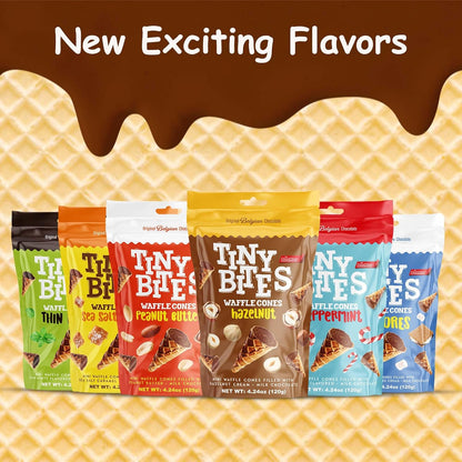 Tiny Bites Waffle Mini Cones with Premium Belgian Chocolate - Low Sugar, Delicious Snack