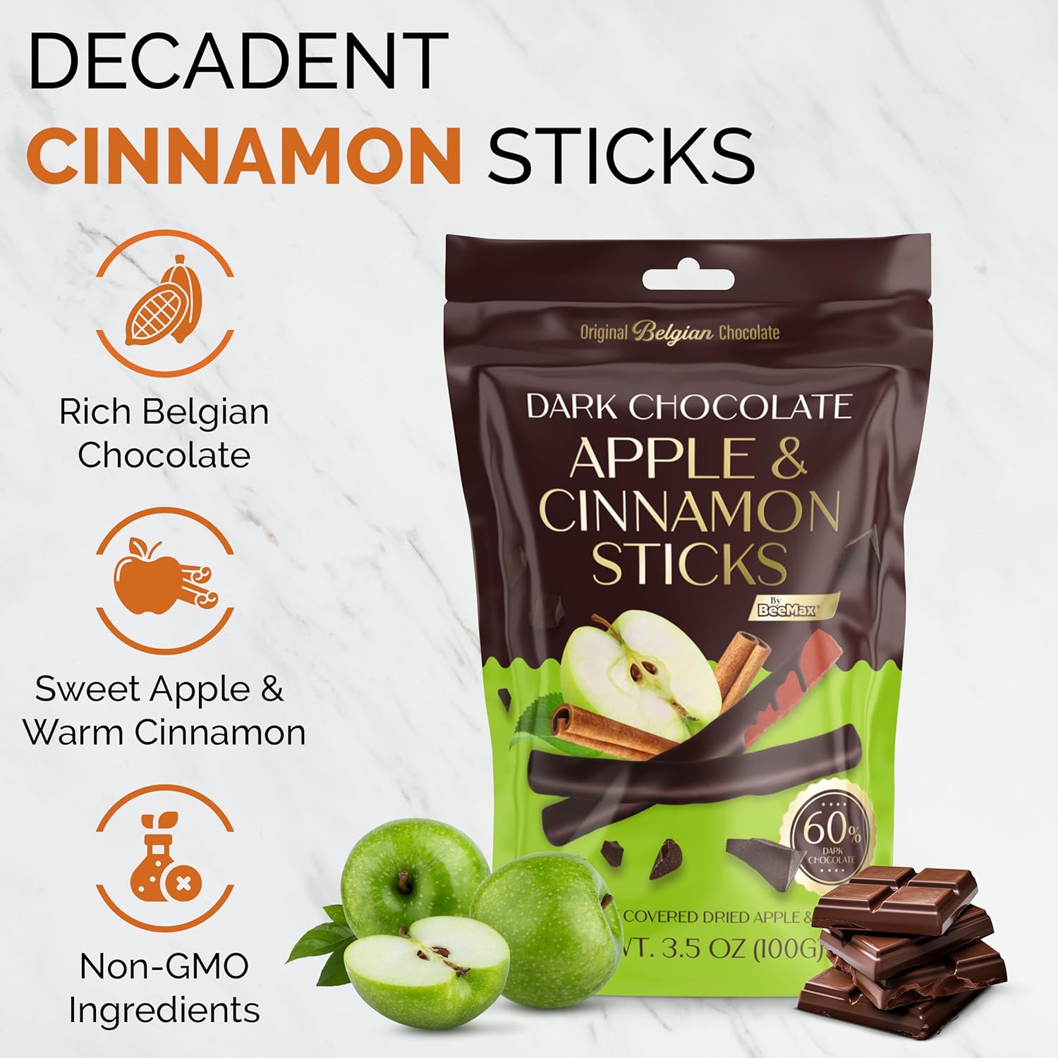 dark chocolate covered cinnamon apple