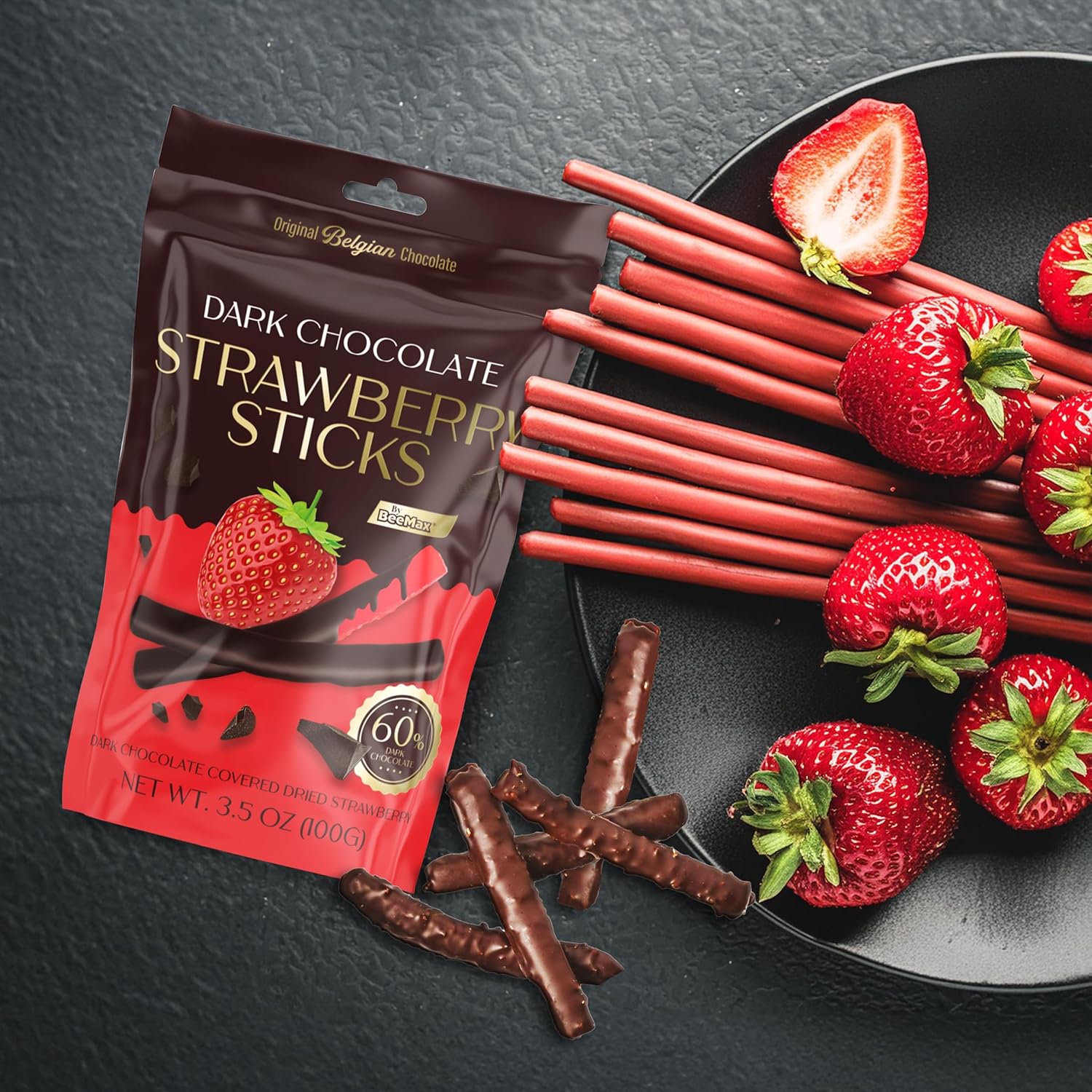 dark chocolate strawberry sticks