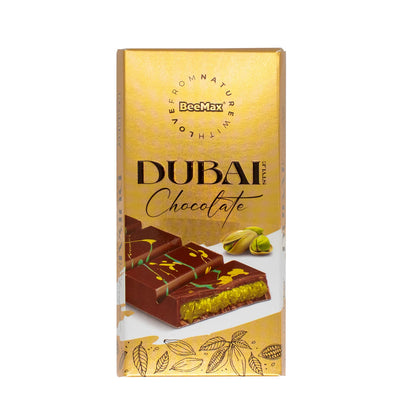 Dubai Chocolate packaging with gold and brown design