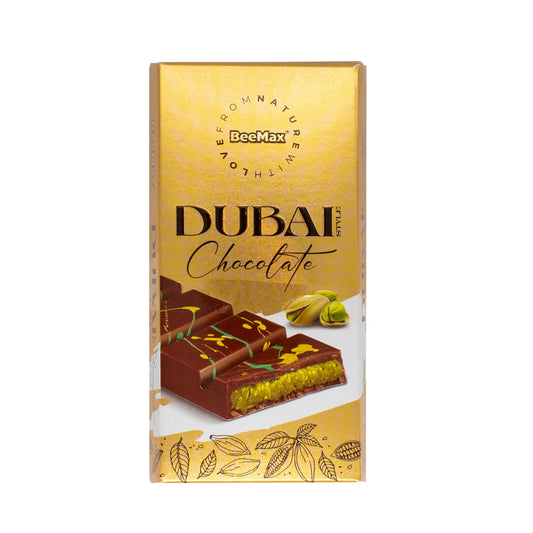 Dubai Chocolate packaging with gold and brown design