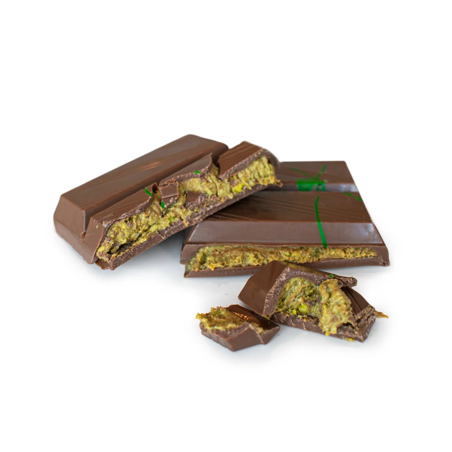 Dubai chocolate bar with green pistachio filling