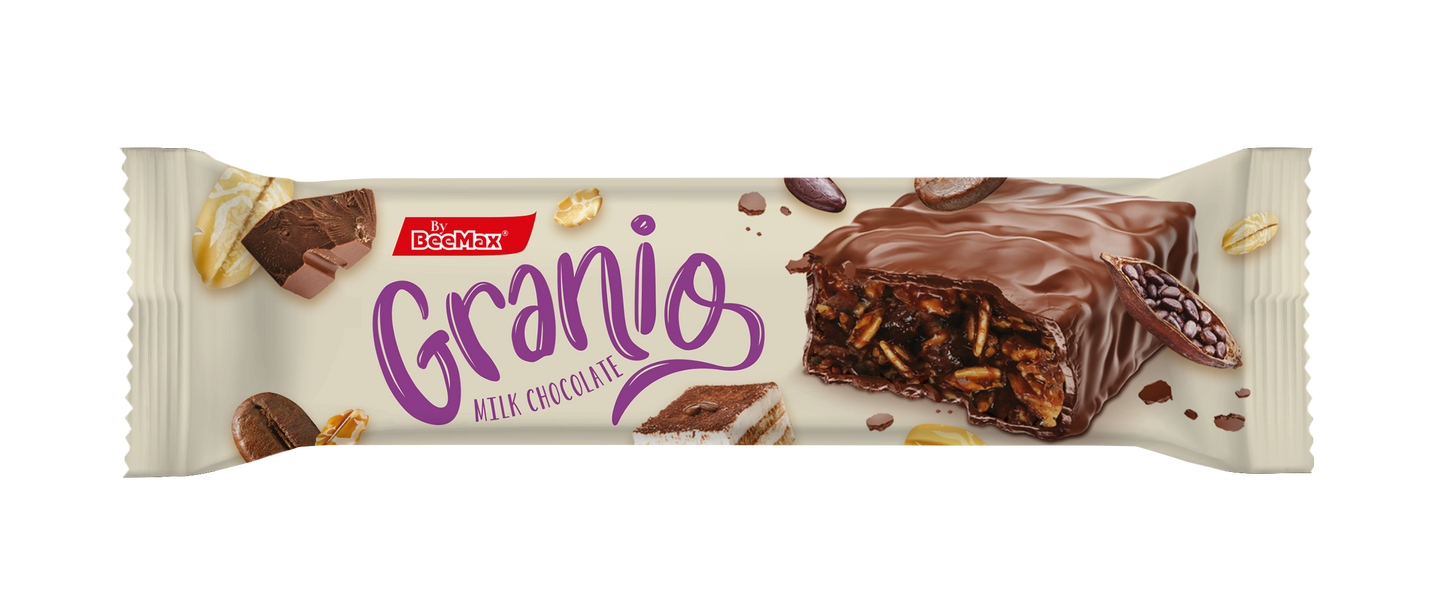 Granio chocolate bar with tiramisu packaging with visible brand name on a white background