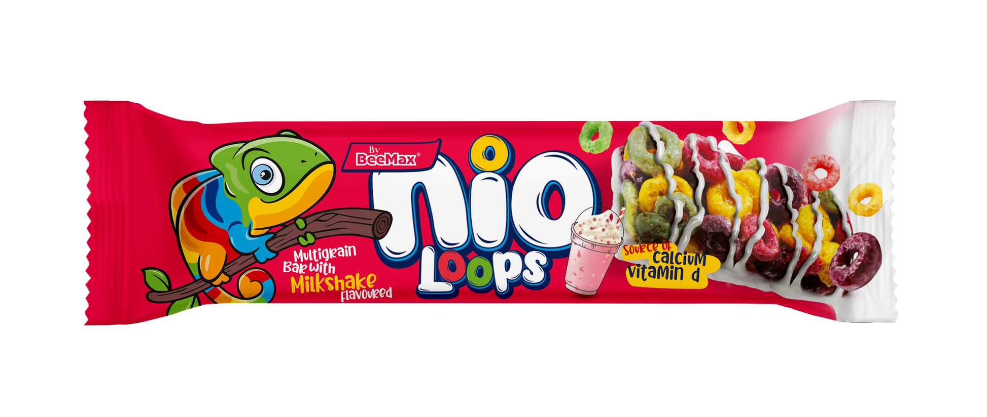 Nio Loops candy bar packaging with colorful design on a white background