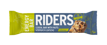 Riders energy bar packaging with a white background
