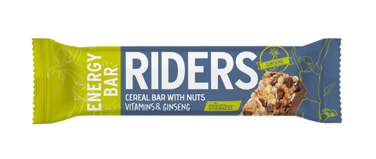 Riders energy bar packaging with a white background