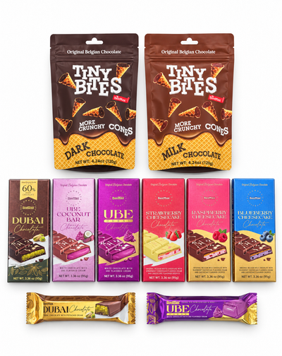 BeeMax Tiny Bites, Ube & Cheesecake Chocolate Variety Box (10 Items): everything in the box