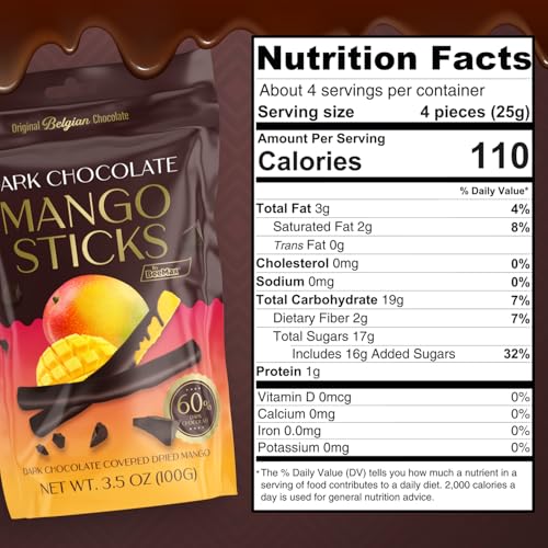 BeeMax dark Belgian chocolate covered dried mango sticks 3.5oz Non-GMO tropical — image 3