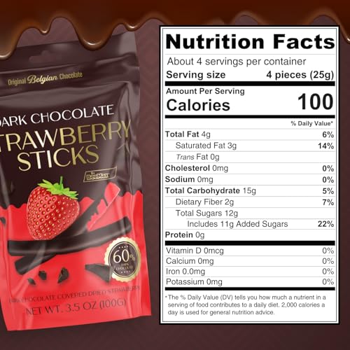 BeeMax dark Belgian chocolate covered dried strawberry sticks 3.5oz Non-GMO — image 3