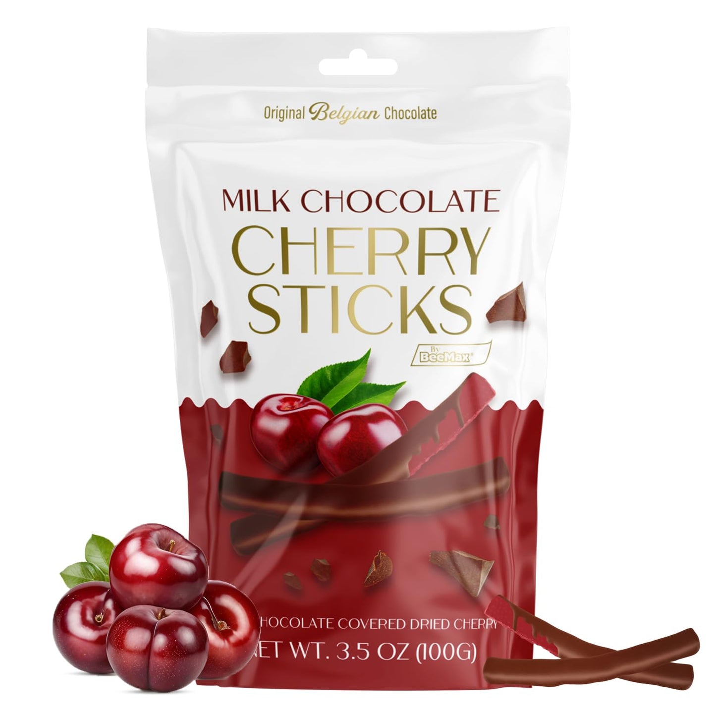 BeeMax milk Belgian chocolate covered dried cherry sticks 3.5oz Non-GMO resealable