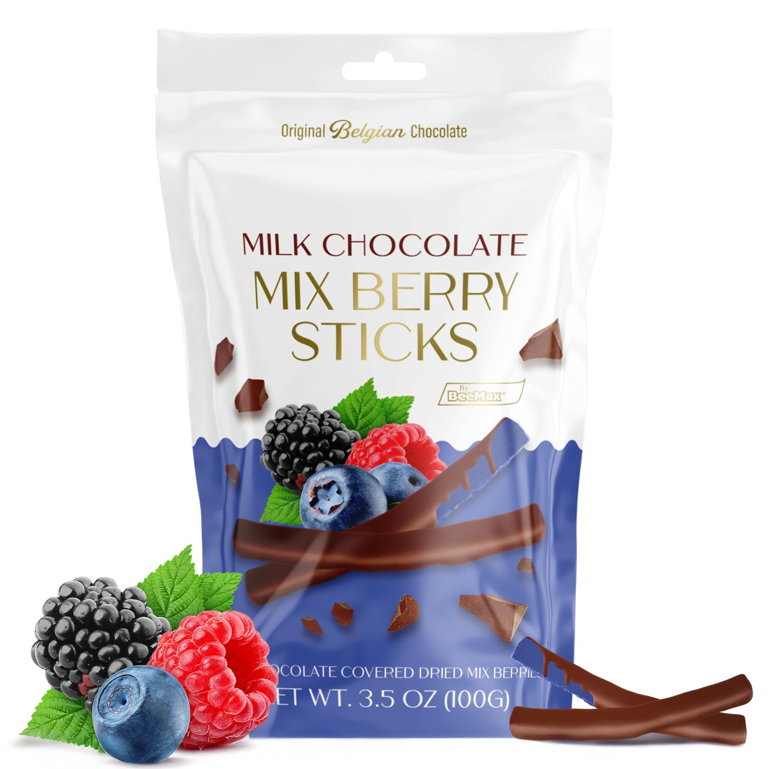 BeeMax milk Belgian chocolate covered dried mixed berry sticks 3.5oz Non-GMO