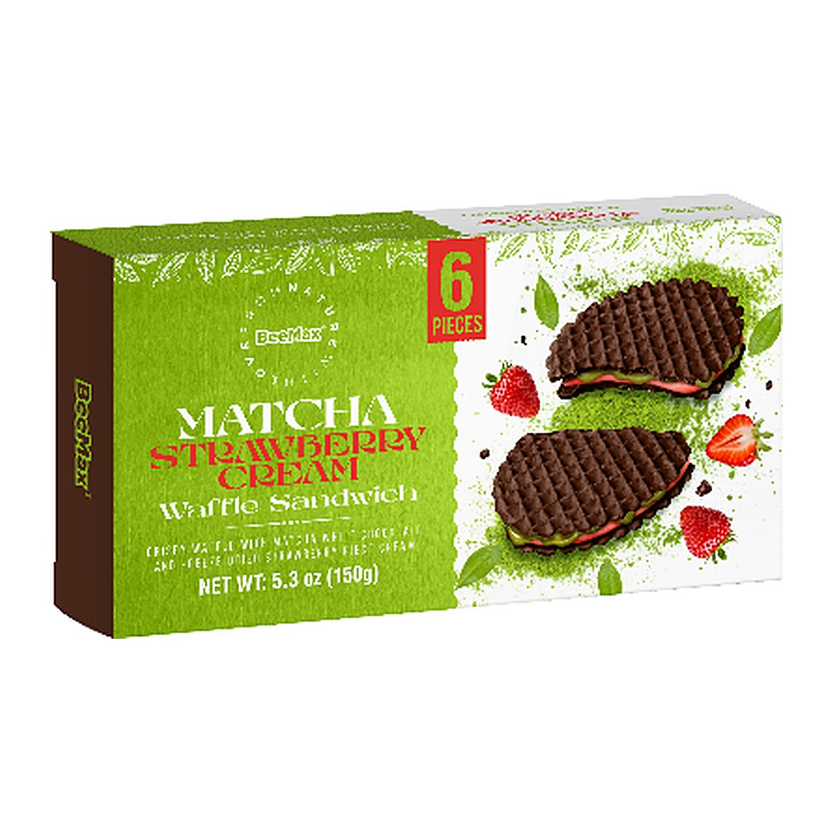 Beemax Matcha Strawberry Cream Waffle Sandwich 5.3oz (150g) Box