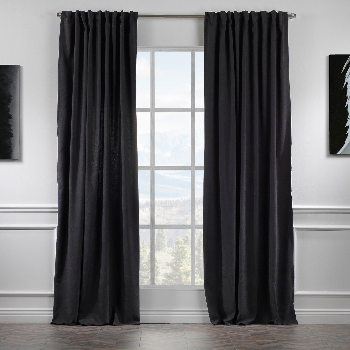 Set of 2 Decorative Faux Velvet Curtain,Black Curtain,Extra Long and Extra Wide Curtains,Custom Made,50 Different Colors