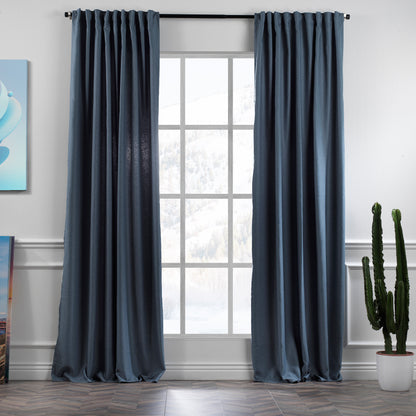 100% Blackout Linen Curtain Optional,Set of 2 Decorative Faux Linen Curtain Blue Color,Extra Long and Extra Wide ,Custom Made Curtain