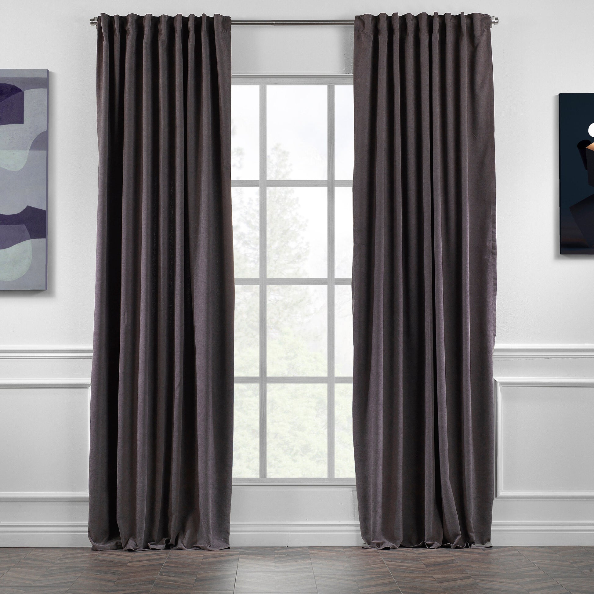 Set of 2 Decorative Faux Velvet Curtain,Smoky Grey Curtin,Extra Long and Extra Wide Curtains,Custom Made,50 Different Colors