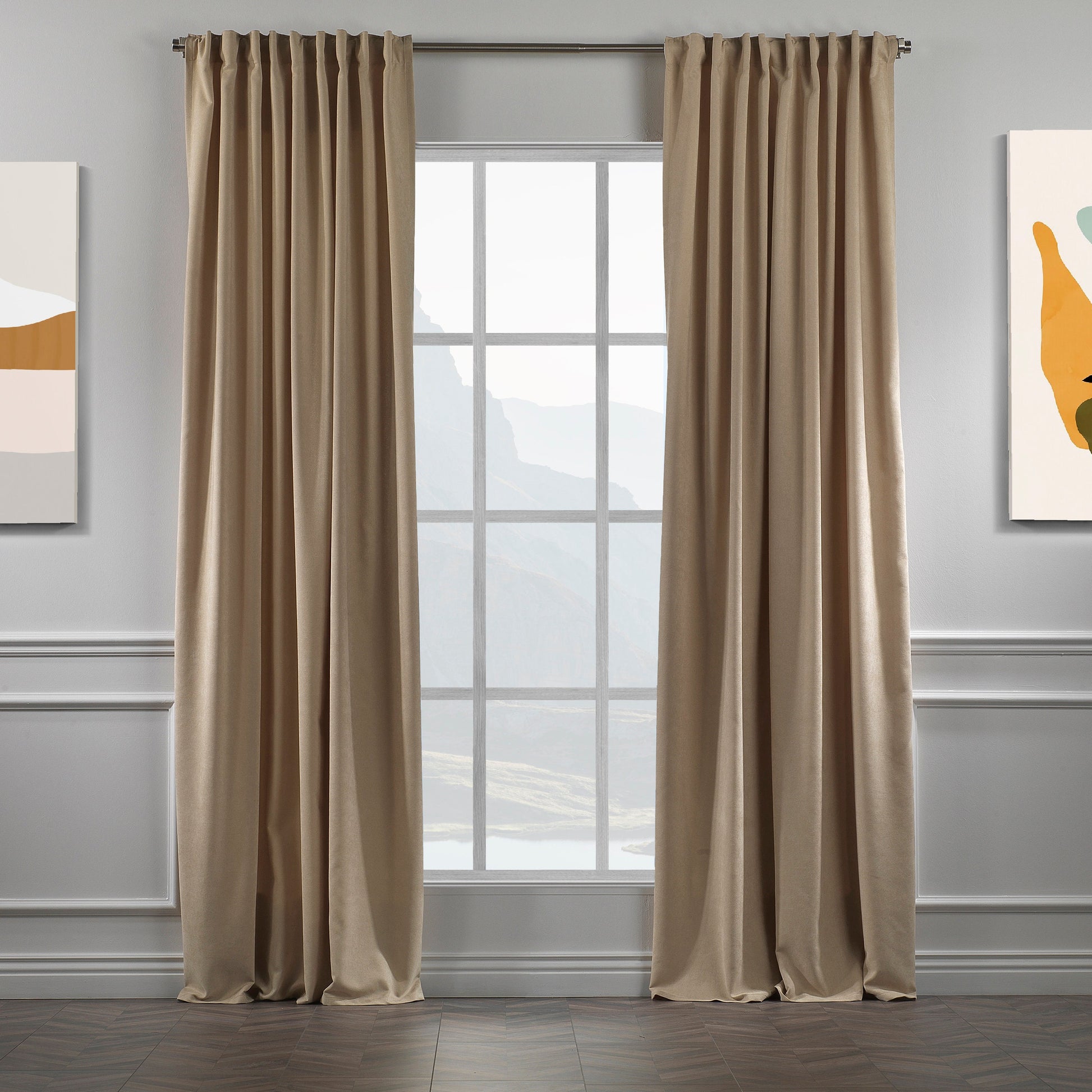 Set of 2 Decorative Faux Velvet Curtain,Beige Curtain,Extra Long and Extra Wide Curtains,Custom Made,50 Different Colors