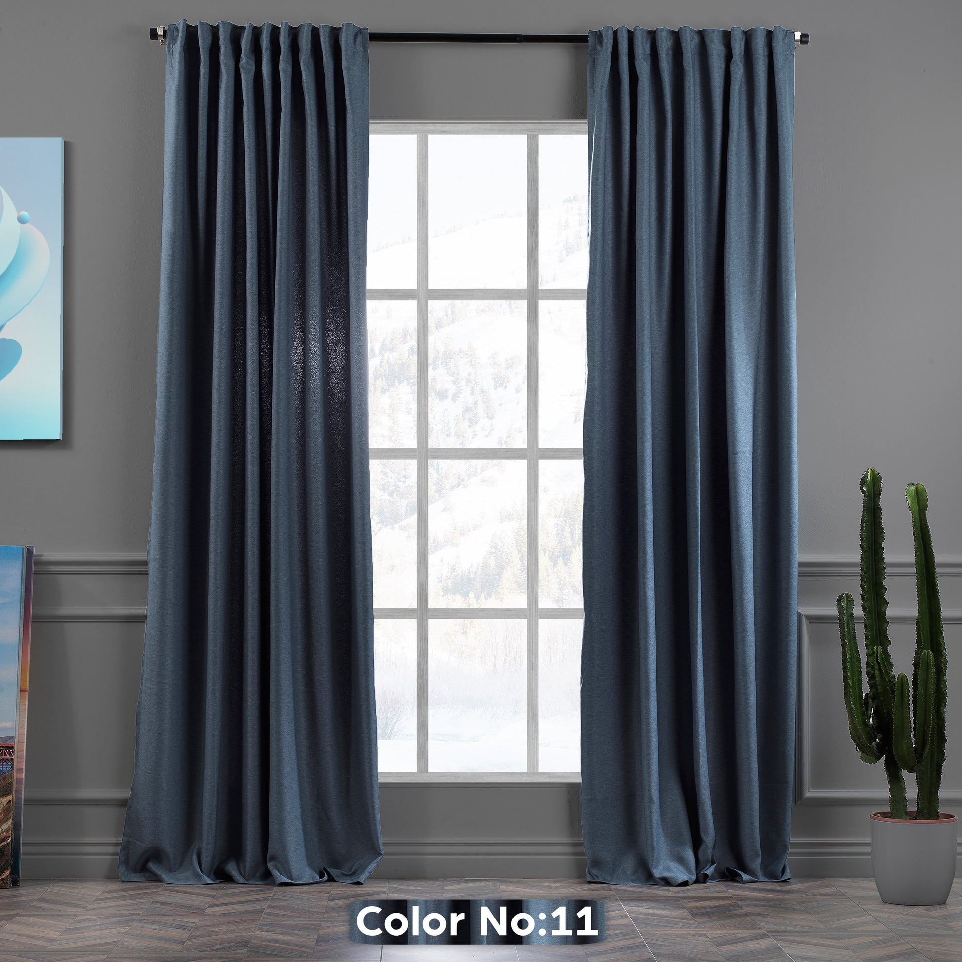 100% Blackout Linen Curtain Optional,Set of 2 Decorative Faux Linen Curtain Blue Color,Extra Long and Extra Wide ,Custom Made Curtain