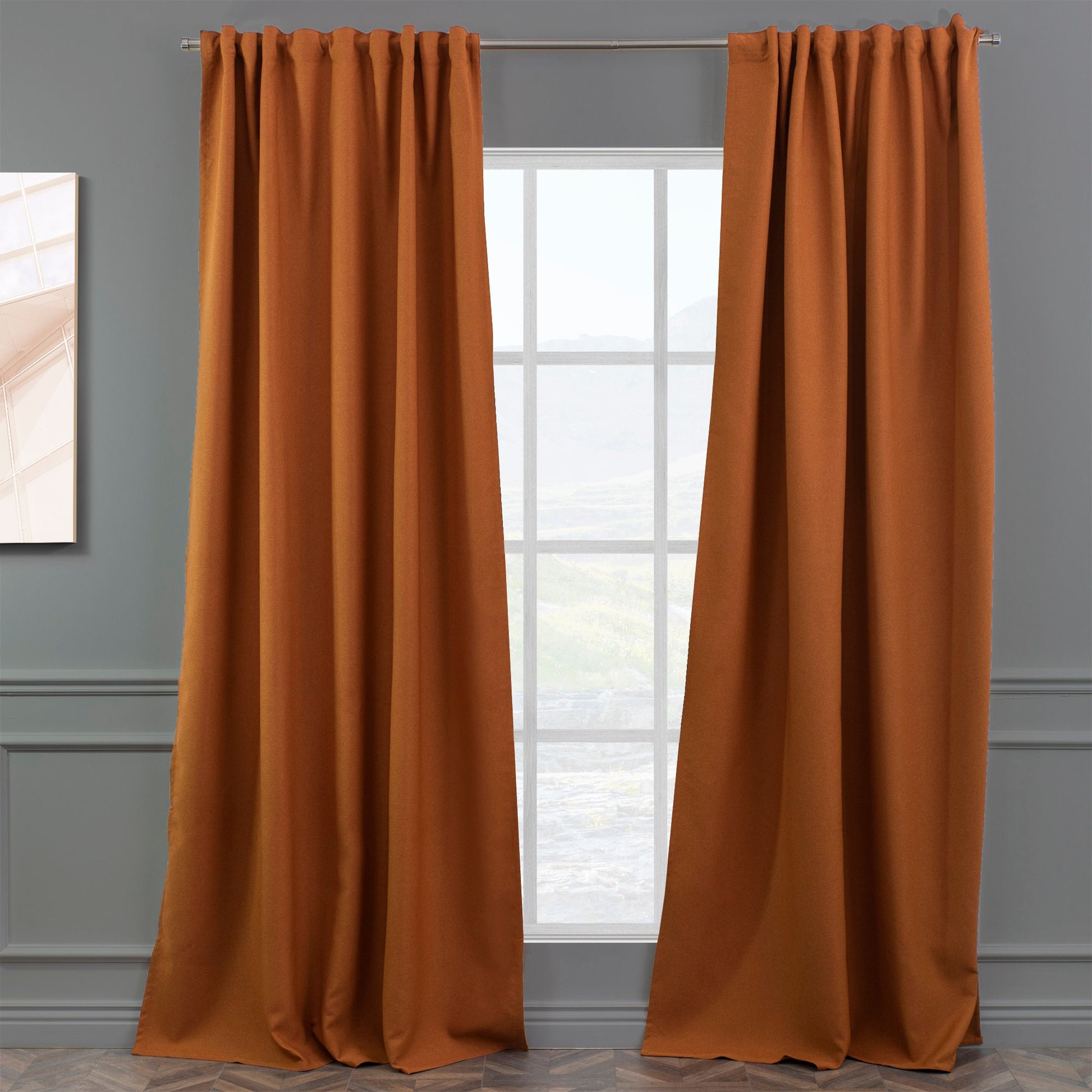 Burnt Orange Faux Linen Room Darkering Extra Long and Extra Wide 90% Blackout Curtain Custom Made Decorative Solid Color Curtain 1 panel