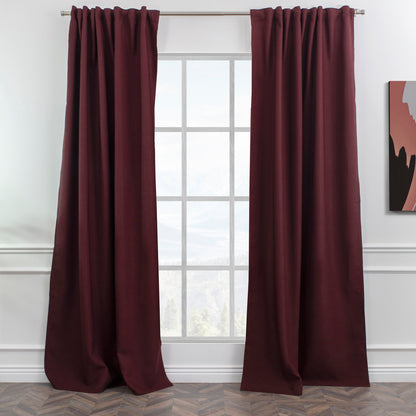 Burgundy Faux Linen Room Darkering Extra Long and Extra Wide 90% Blackout Curtain Custom Made Decorative Solid Color Curtain 1 panel