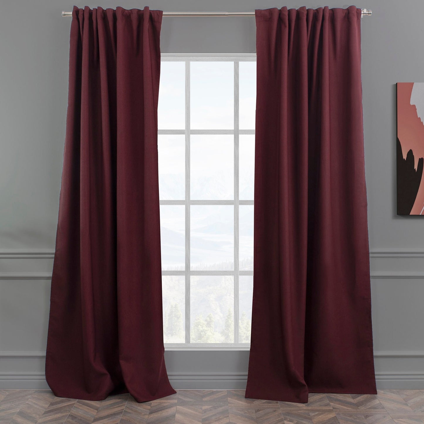 Burgundy Faux Linen Room Darkering Extra Long and Extra Wide 90% Blackout Curtain Custom Made Decorative Solid Color Curtain 1 panel