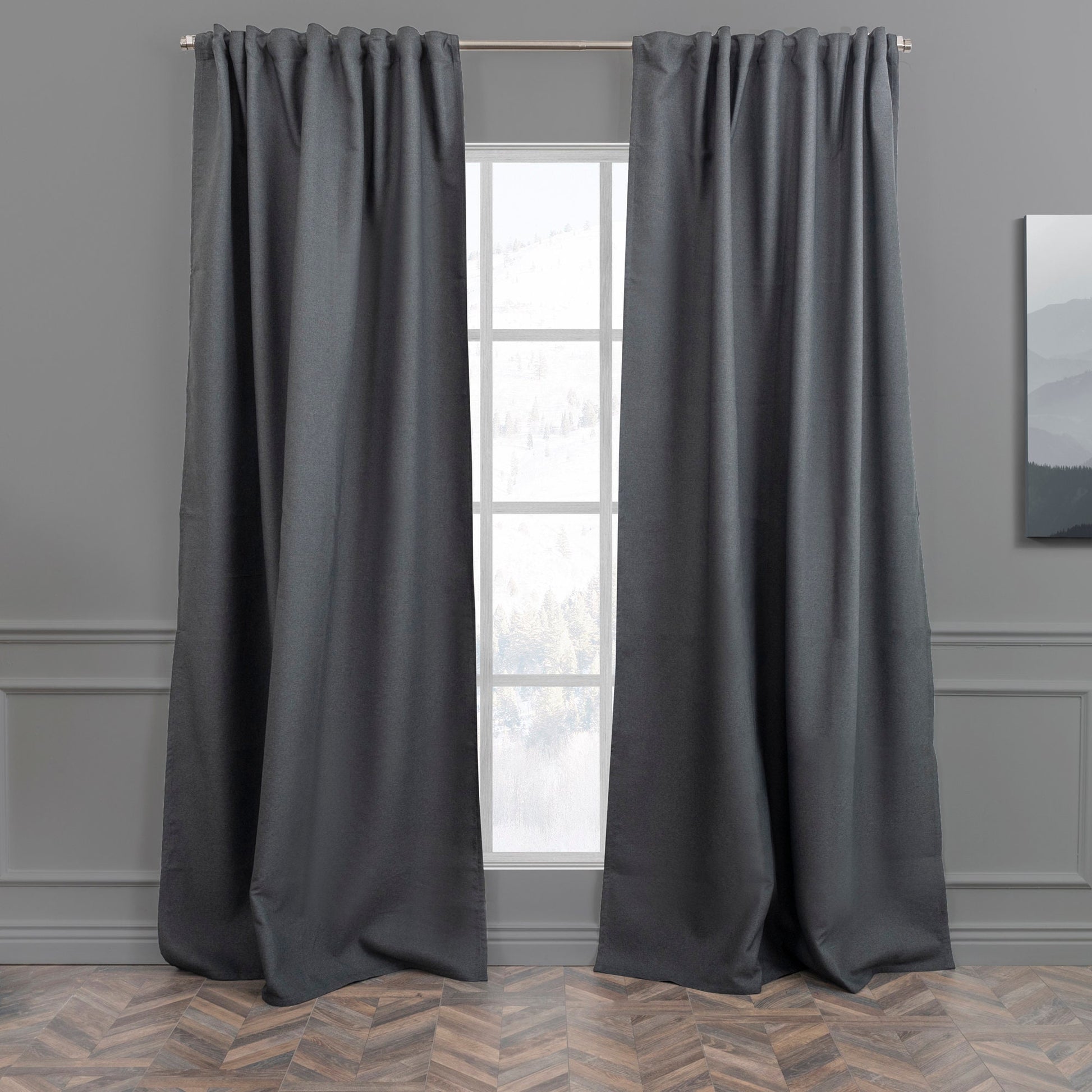 Anhtracite Faux Linen Room Darkering Extra Long and Extra Wide 90% Blackout Curtain Custom Made Decorative Solid Color Curtain 1 panel