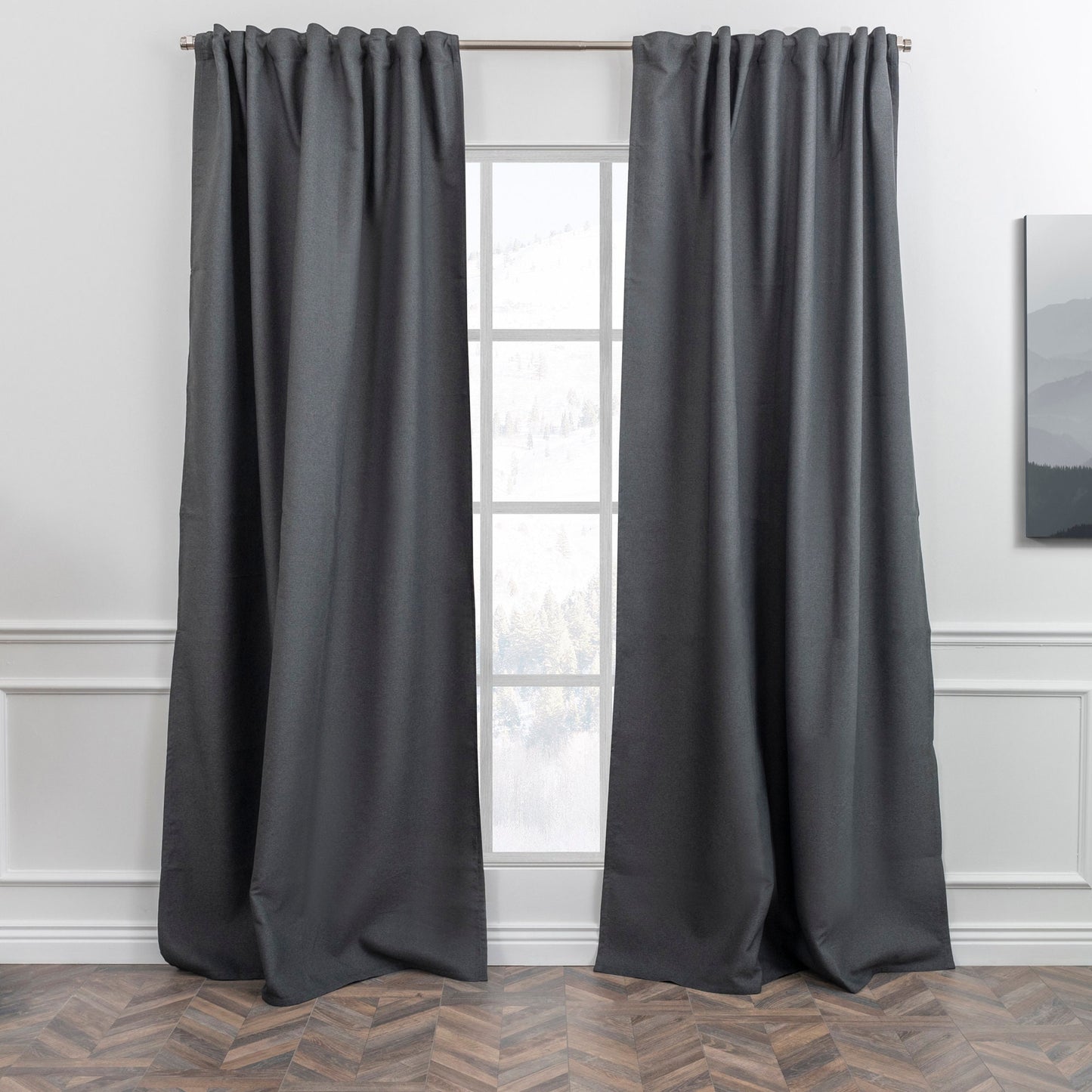 Anhtracite Faux Linen Room Darkering Extra Long and Extra Wide 90% Blackout Curtain Custom Made Decorative Solid Color Curtain 1 panel