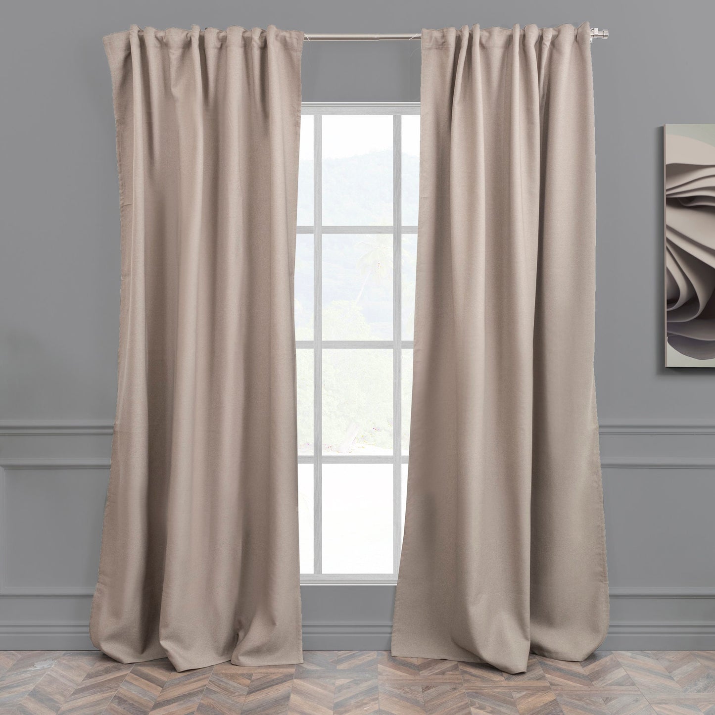 Beige Faux Linen Room Darkering Extra Long and Extra Wide 90% Blackout Curtain Custom Made Decorative Solid Color Curtain 1 panel