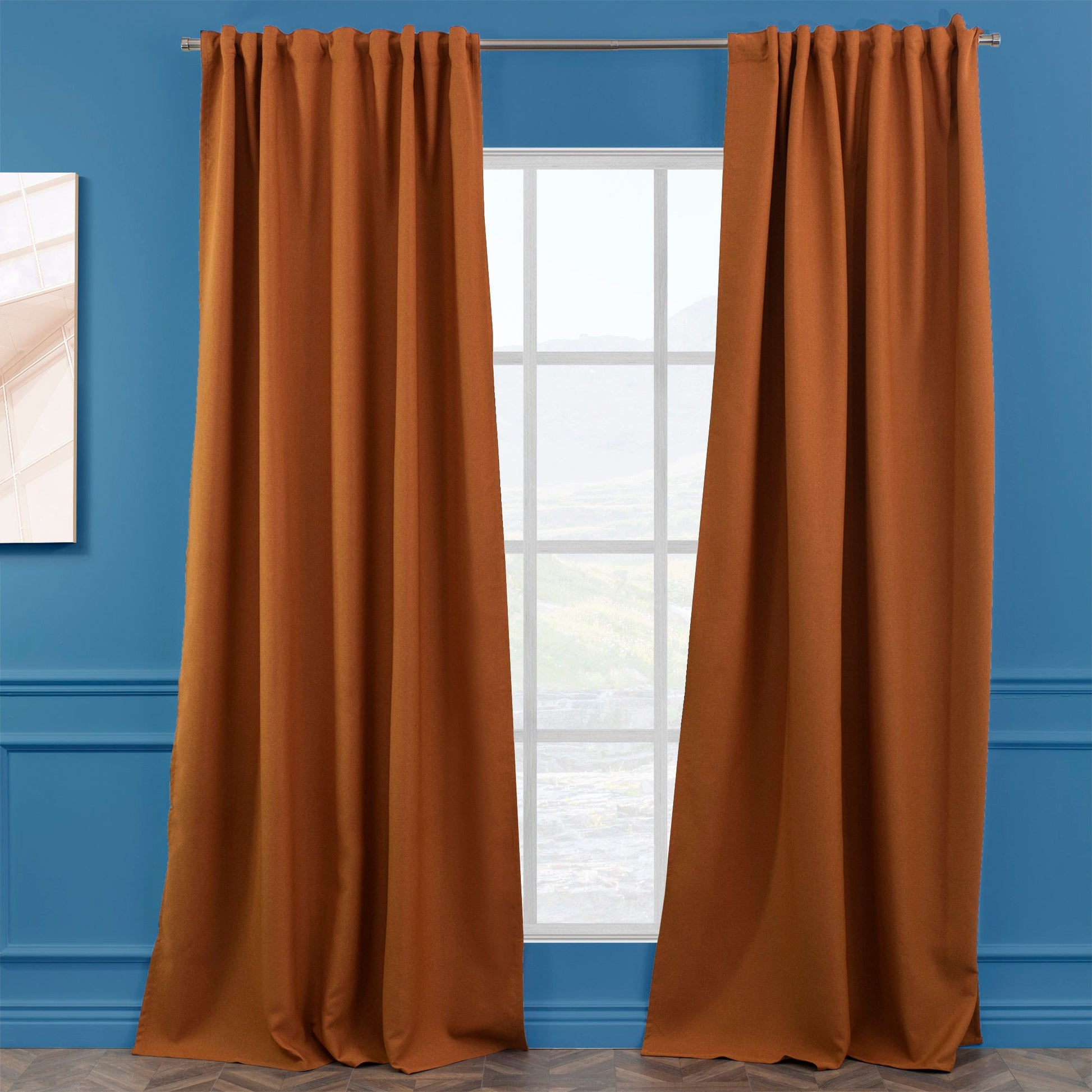 Burnt Orange Faux Linen Room Darkering Extra Long and Extra Wide 90% Blackout Curtain Custom Made Decorative Solid Color Curtain 1 panel