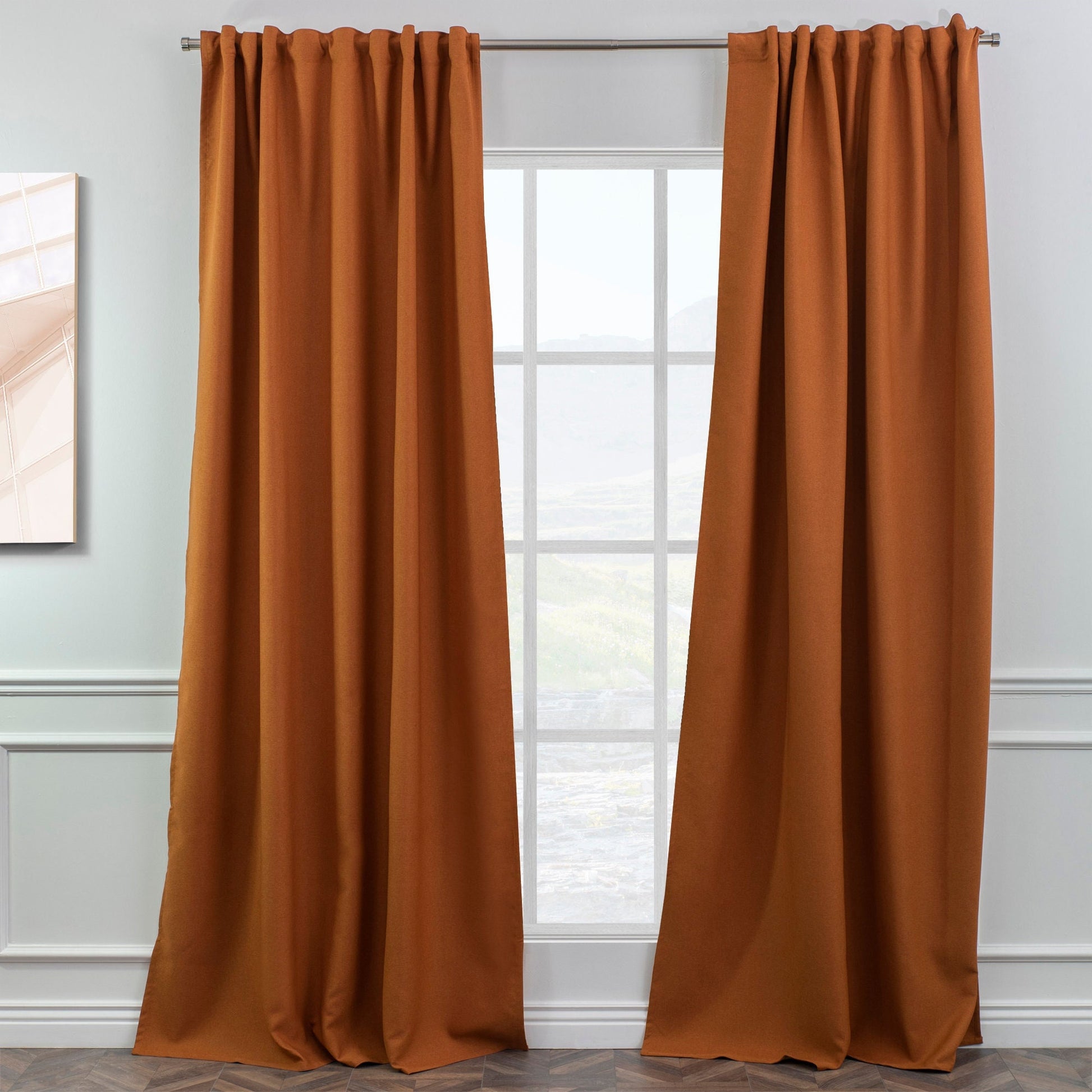 Burnt Orange Faux Linen Room Darkering Extra Long and Extra Wide 90% Blackout Curtain Custom Made Decorative Solid Color Curtain 1 panel