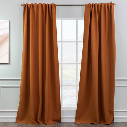 Burnt Orange Faux Linen Room Darkering Extra Long and Extra Wide 90% Blackout Curtain Custom Made Decorative Solid Color Curtain 1 panel