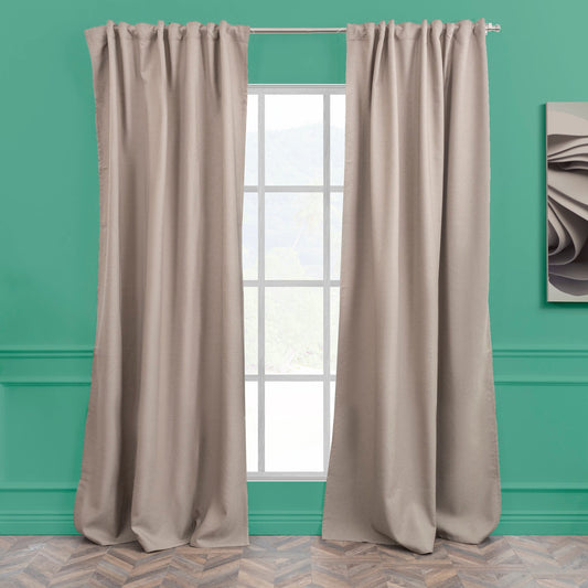 Beige Faux Linen Room Darkering Extra Long and Extra Wide 90% Blackout Curtain Custom Made Decorative Solid Color Curtain 1 panel