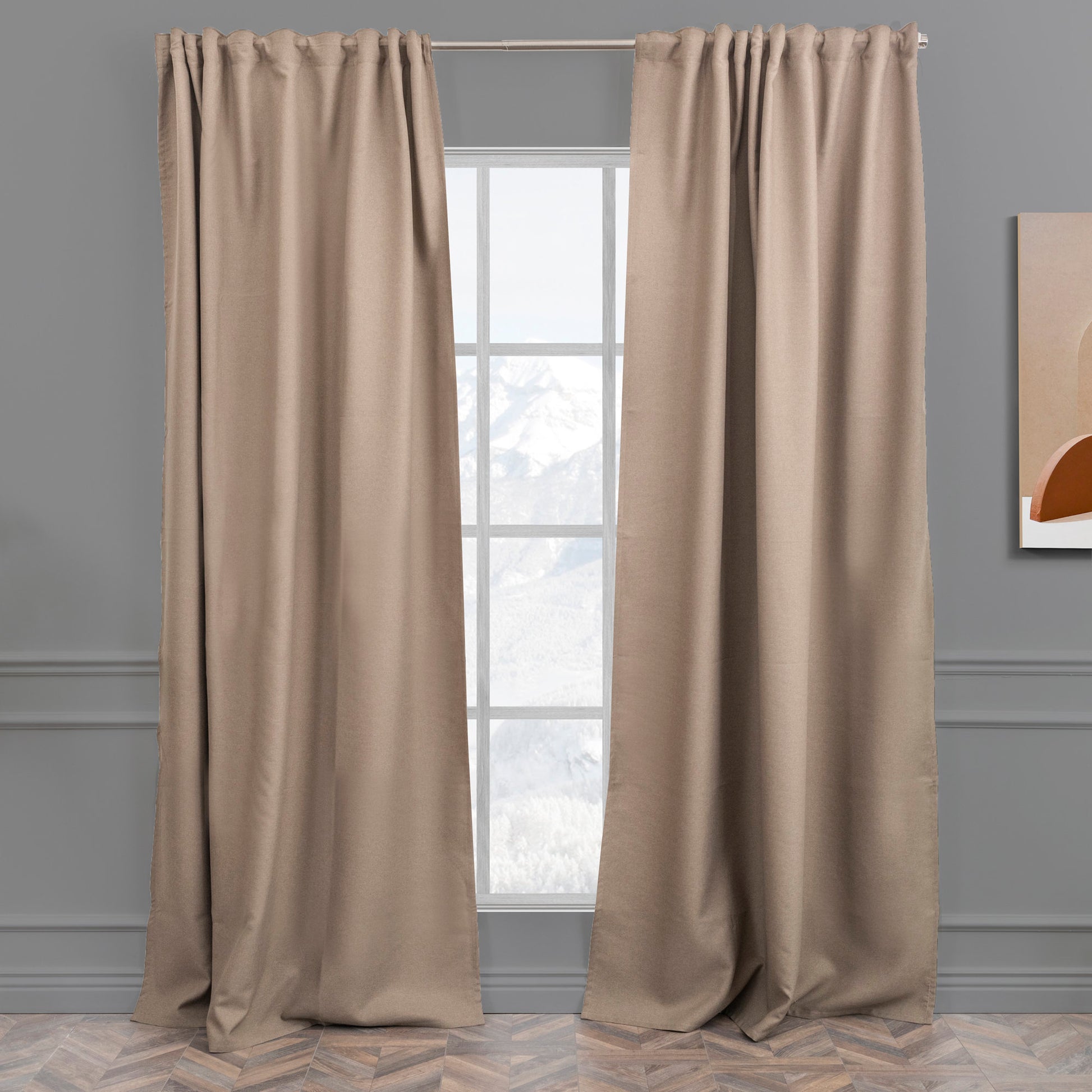 Dark Beige Faux Linen Room Darkering Extra Long and Extra Wide 90% Blackout Curtain Custom Made Decorative Solid Color Curtain 1 panel