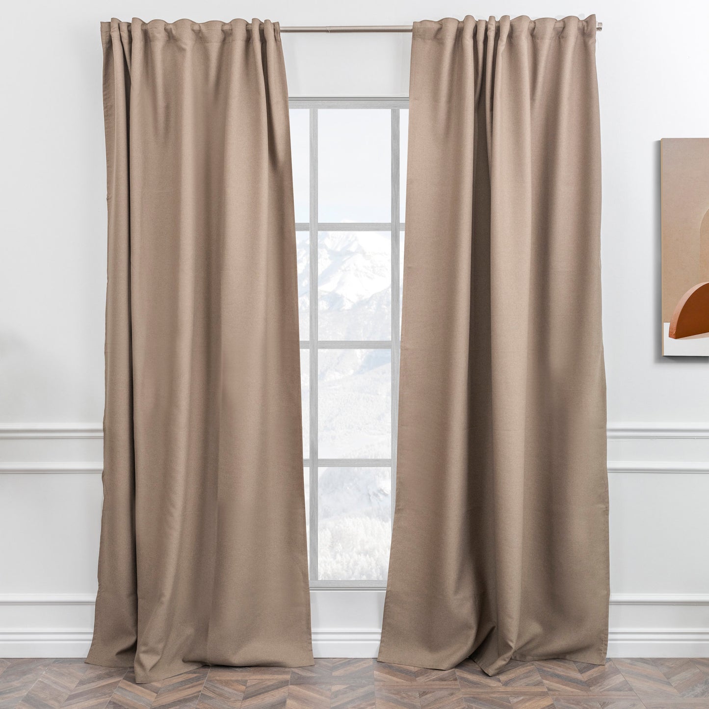 Dark Beige Faux Linen Room Darkering Extra Long and Extra Wide 90% Blackout Curtain Custom Made Decorative Solid Color Curtain 1 panel