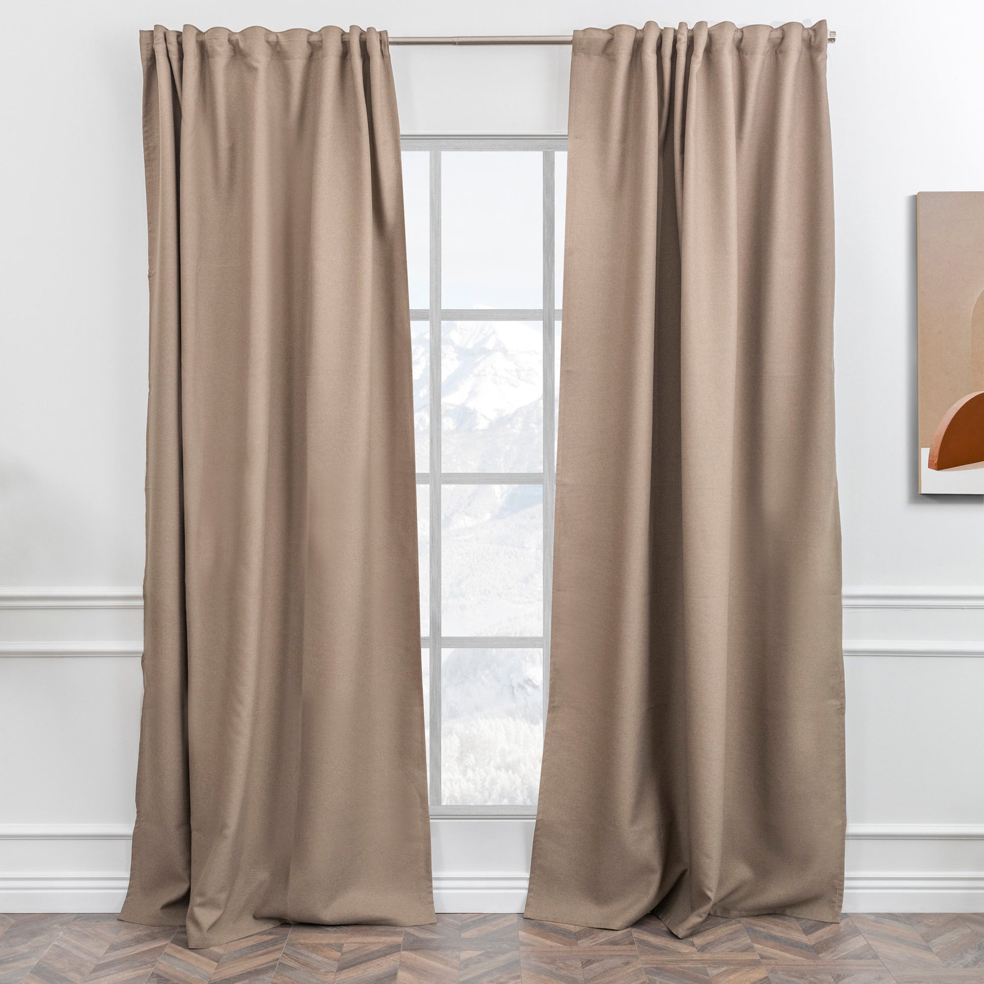 Dark Beige Faux Linen Room Darkering Extra Long and Extra Wide 90% Blackout Curtain Custom Made Decorative Solid Color Curtain 1 panel