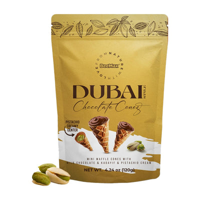 Included in the bundle: BeeMax Dubai Chocolate Mini Waffle Cones, 4.24 oz (120 g)