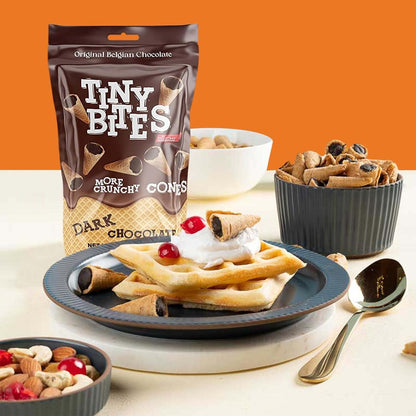 Tiny Bites Waffle Mini Cones with Premium Belgian Chocolate - Low Sugar, Delicious Snack